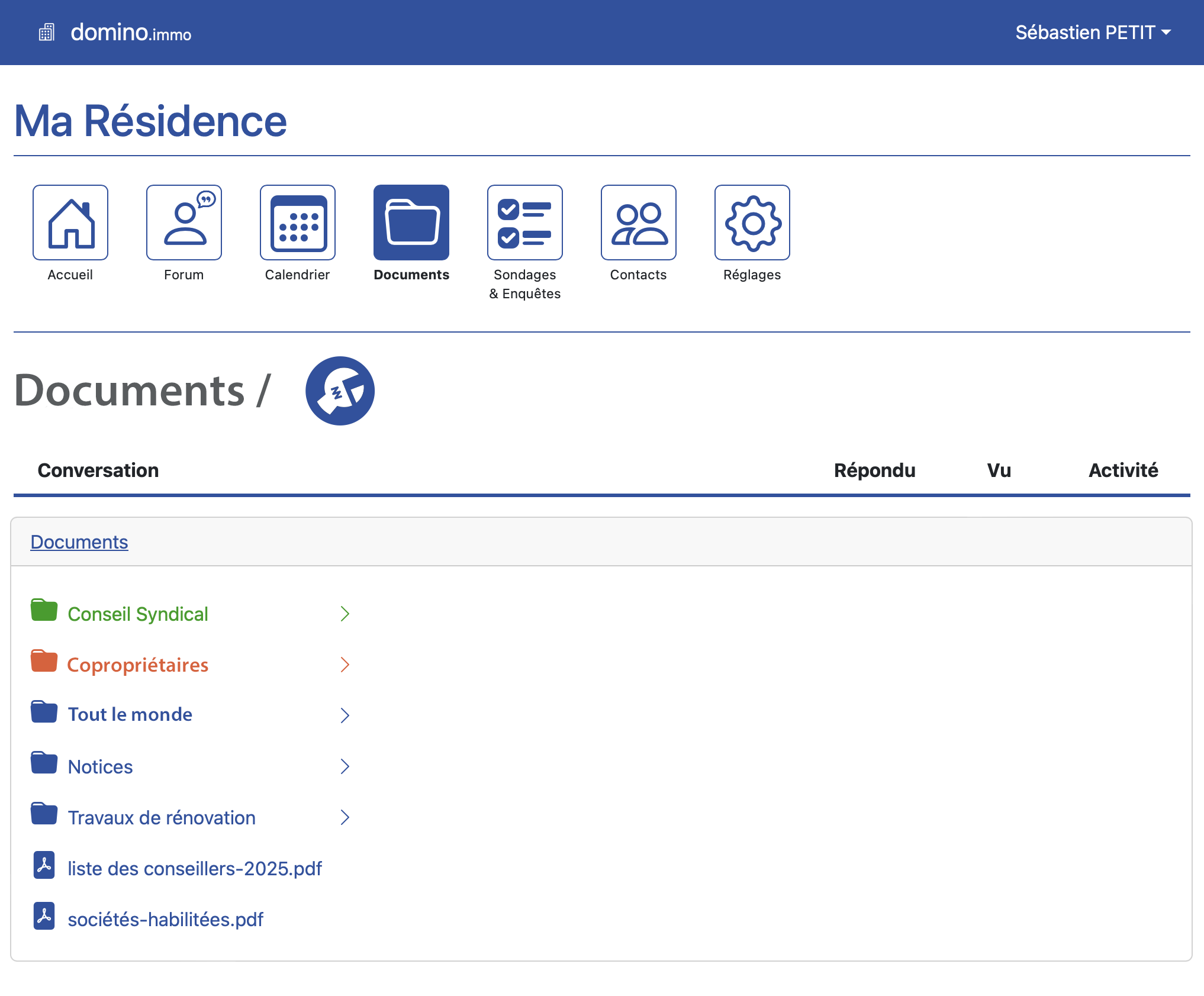 Interface Domino : , gestion documentaire copropriété.